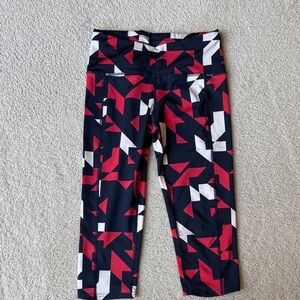 oiselle Girls Geometric Print Capri Leggings - Black, White & Red